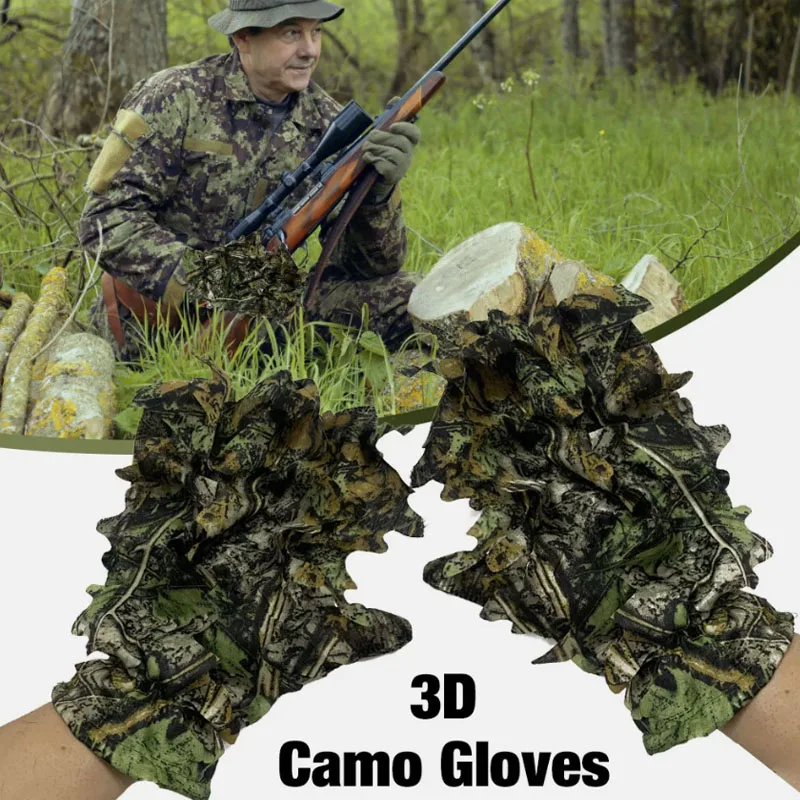 3D Camouflage Ghillie Gloves Bionic Leaf Camouflage Hunting Sniper Gloves Jungle Wildlife Photography Quick Dry Gloves