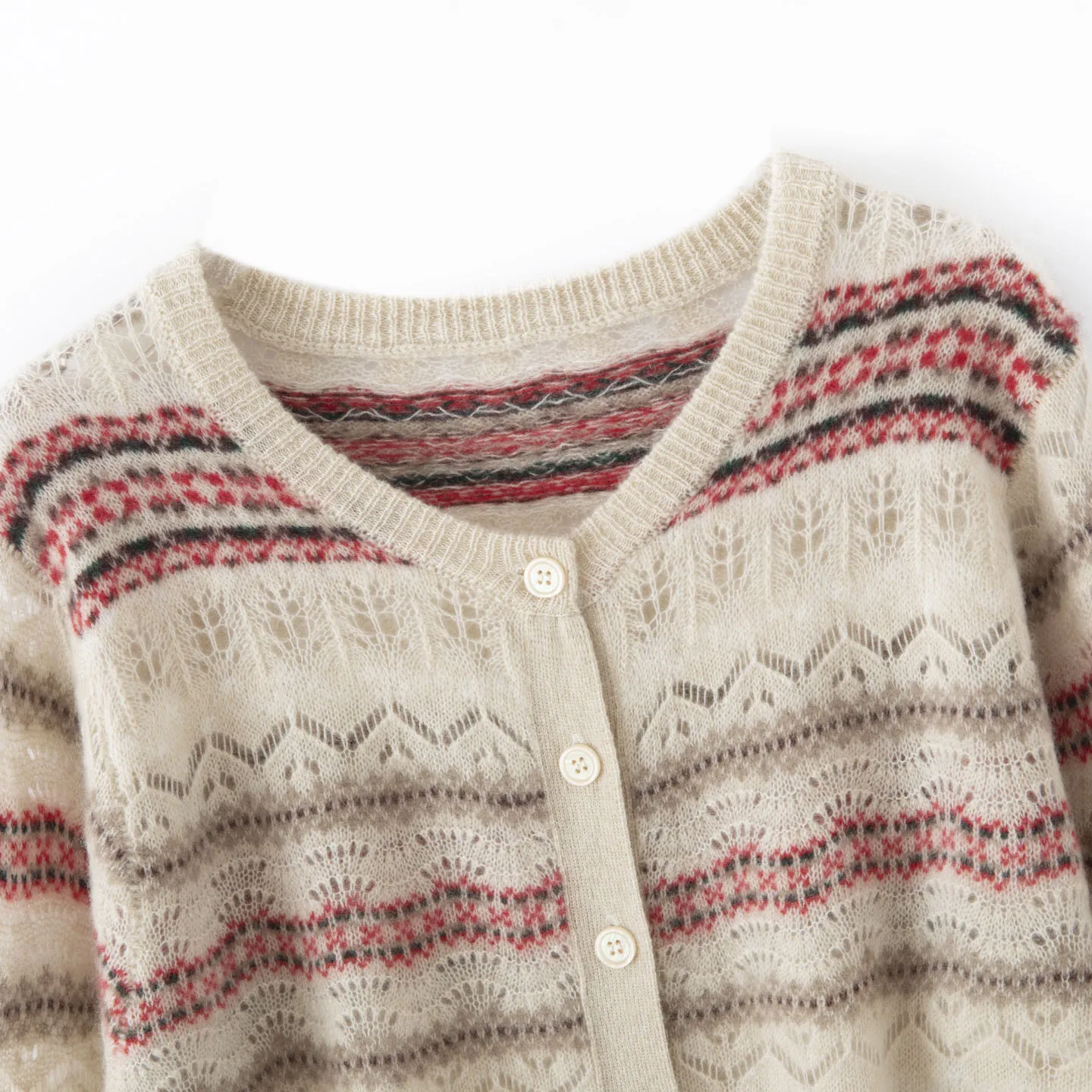 女性 O ネックカーディガンカシミヤセーターファッション中空ジャカード春秋冬 100% カシミヤニットルーズニット服