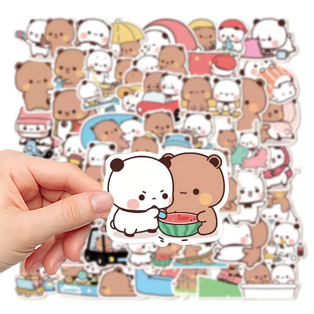 50sheets/set Bear Cute Bear and Panda Stickers Waterproof Panda Bubu Dudu Stickers PVC Cartoon Cartoon Bear and Panda Stickers