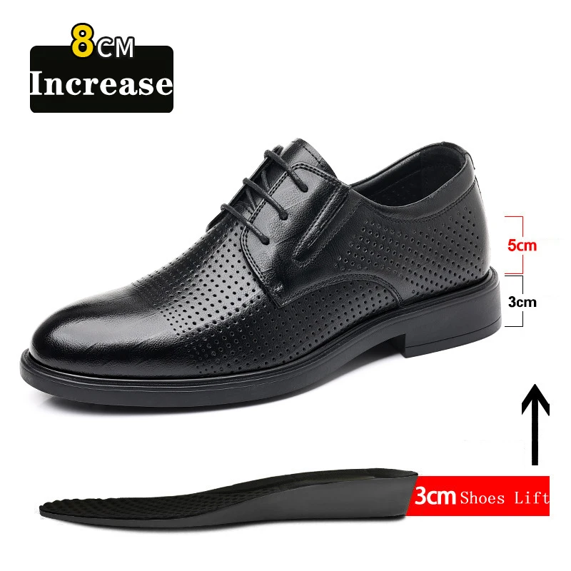 

Black Men's Dress Shoes Elevator Shoes Fashion Leather Hidden Heels Casual Busincess Lift 6/8CM Optional Heightening Shoes Man