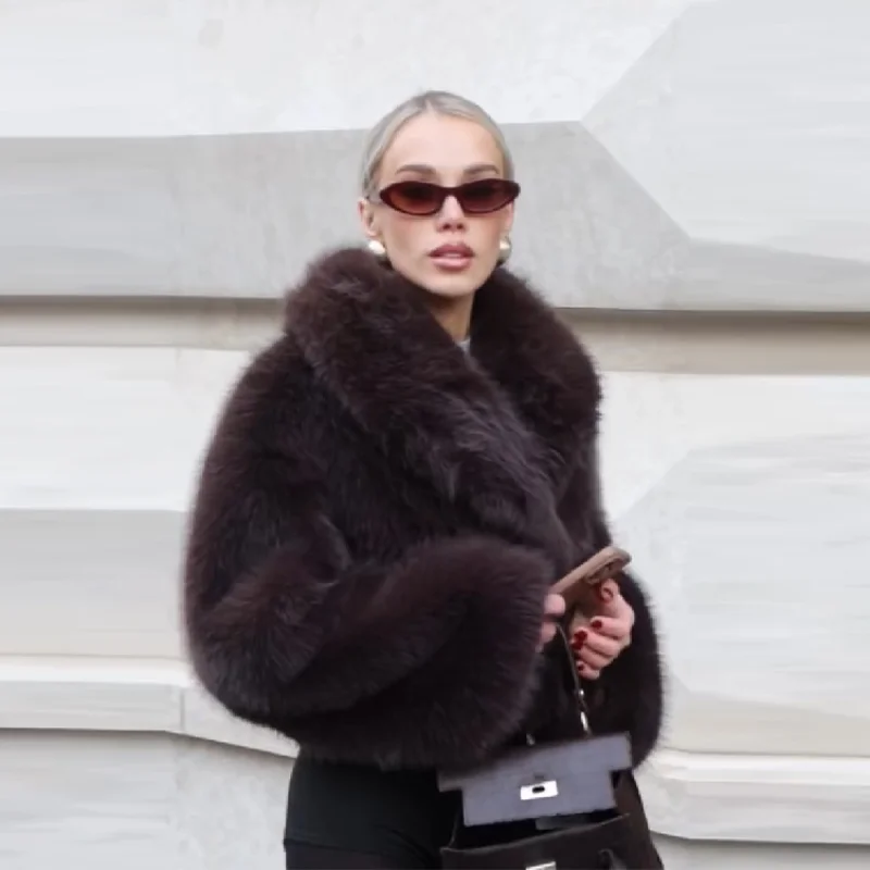 レディース ヴィンテージ 無地 フェイクファー 厚手ジャケット 長袖 ショート丈 暖かいコート 2025 秋冬新作 ハイストリートファッション