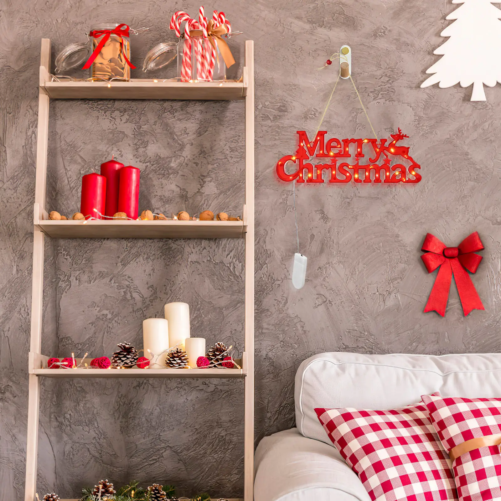 Merry Christmas Letter Light Board Portable Hanging Design Christmas Garland Light Xmas Wreath Hanging Lamp Decorative Lighting
