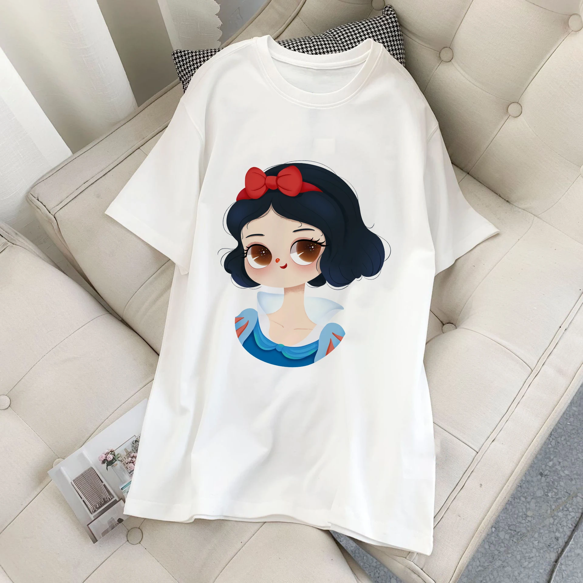 

Snow White Disney Princess T-shirt Women Cotton Fashion Tee Shirts Kawaii Cartoons Harajuku Casual Clothes Streetwear Girl Top