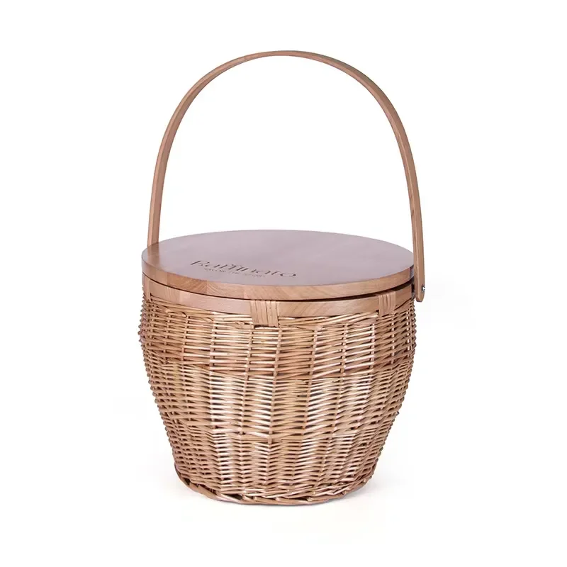 Custom Handmade Large Artificial Rattan Picnic Basket with Portable Lid Sustainable Wicker Storage for Living Room