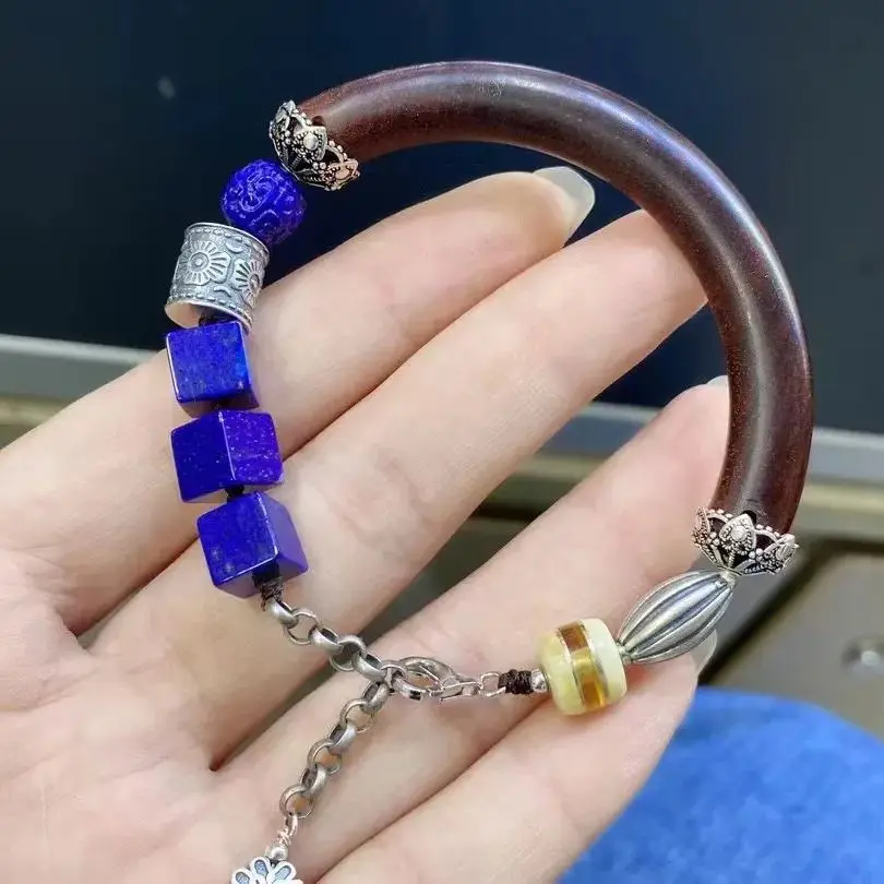 

Unit One Bracelet Silver With 8mm To 9mm Natural Lapis Lazuli Crystal Healing Designed Rosewood Bracelet