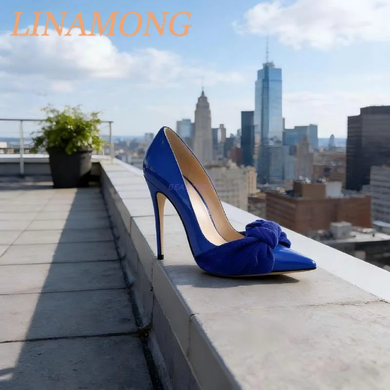 

Butterfly Knot Color Blocked Pump Fashionable Pointed Shallow Mouth Simple Slip On Leather Versatile Temperament Fine High Heels