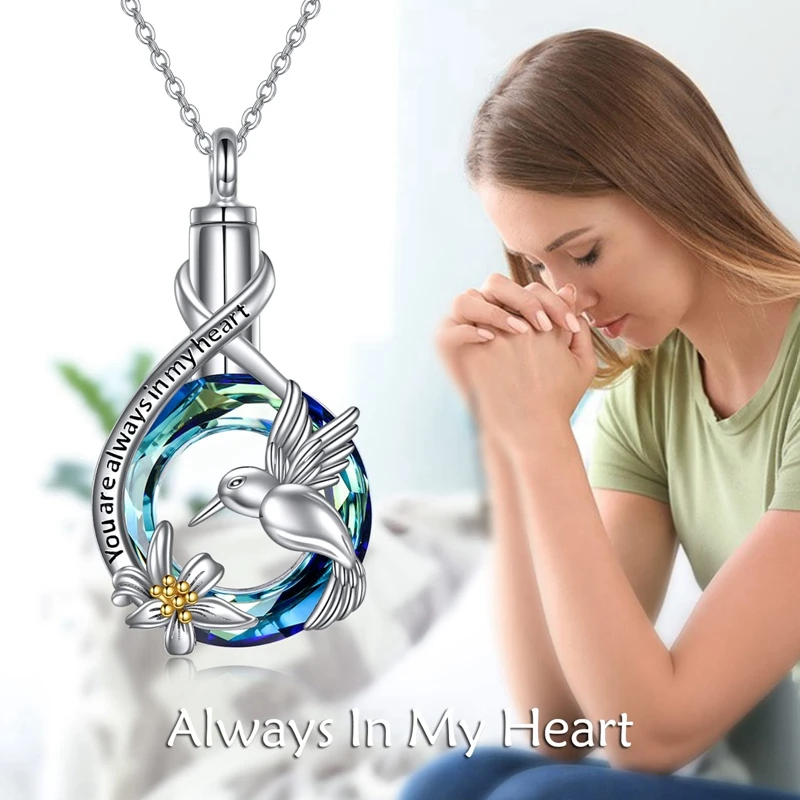 Memorial Jewelry Daisy Flower Hummingbird Cremation Urn Necklace For Pet Dog Ashes Multi-Color Round Pendant Necklace Heart Urn