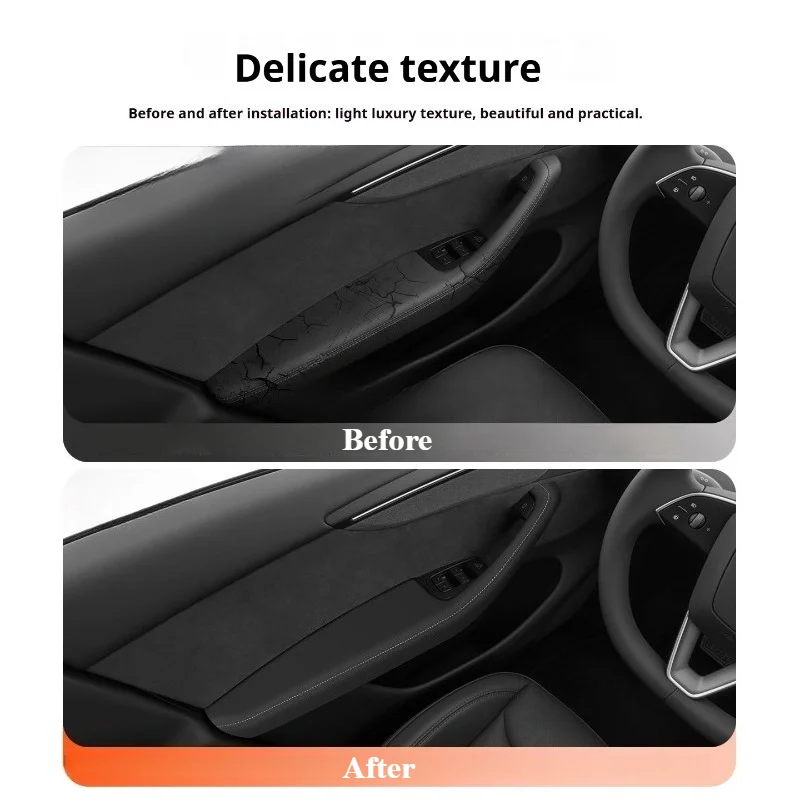 For Tesla Model Y/YL/3 Interior Door Handle Cover & Armrest Protector OEM Leather Adhesive-Free Interior Accessories