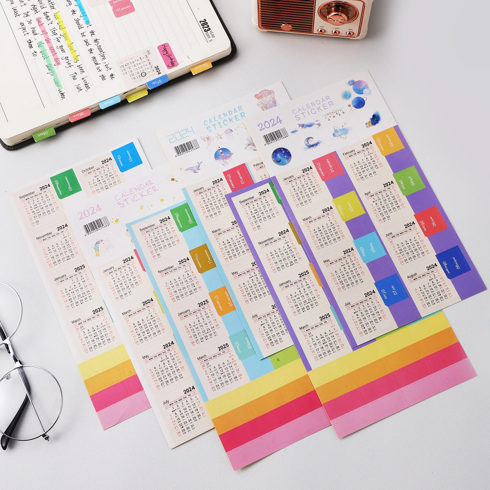 

15 Sets Calendar Sticker Planner Book Stickers Monthly with Tabs Number Index Page