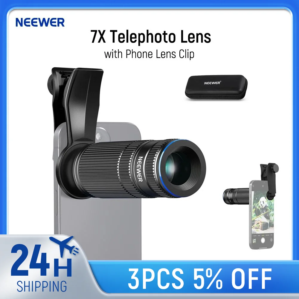 NEEWER 7X teleobiektyw z klipsem na obiektyw do iPhone'a Samsung powiększenie obiektyw do telefonu do klatki na telefon z gwintem 17mm/etui na telefon
