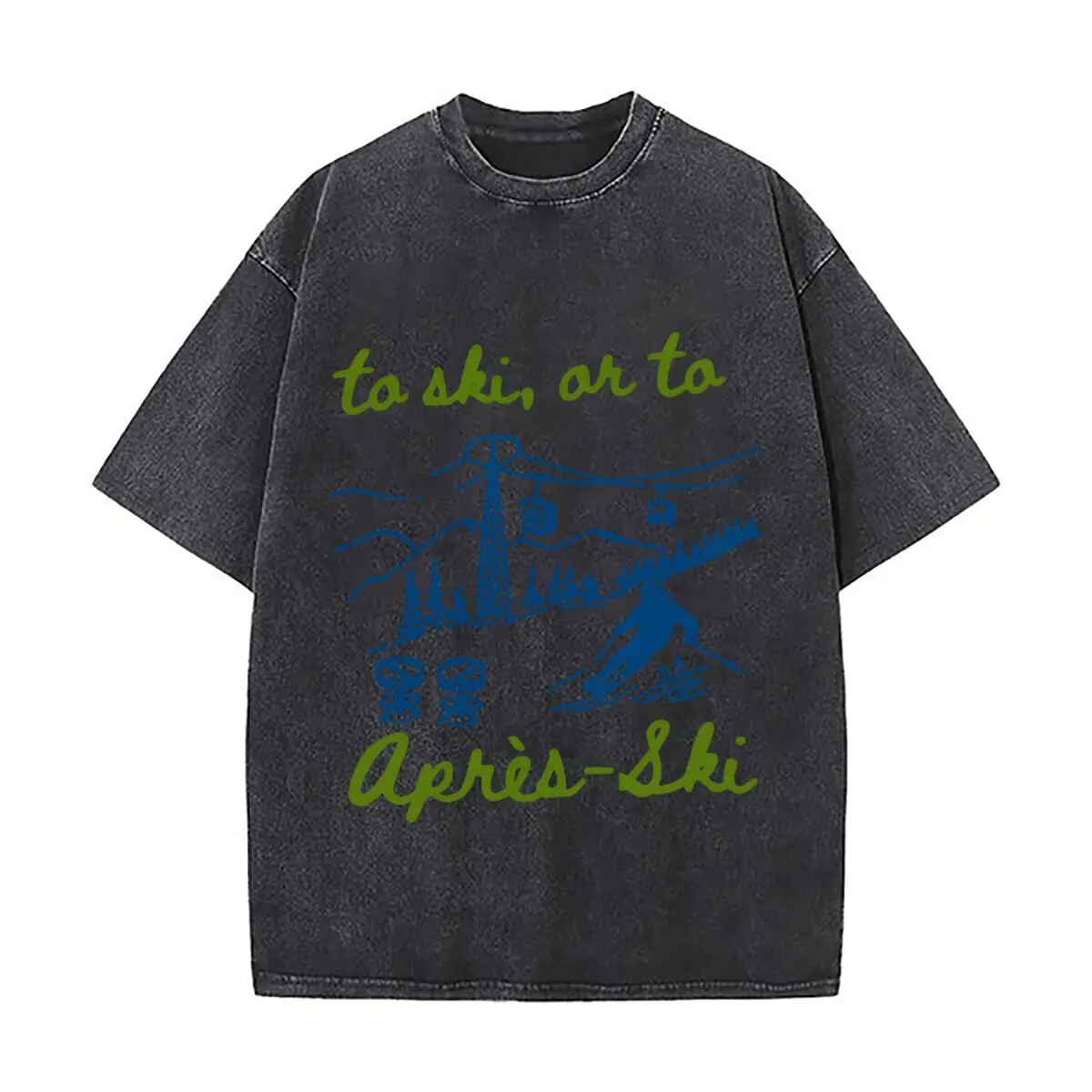 La Ski Apres Ski Gondola Skier Mountain Graphic Vintage Distressed Loose Streetwear Tops