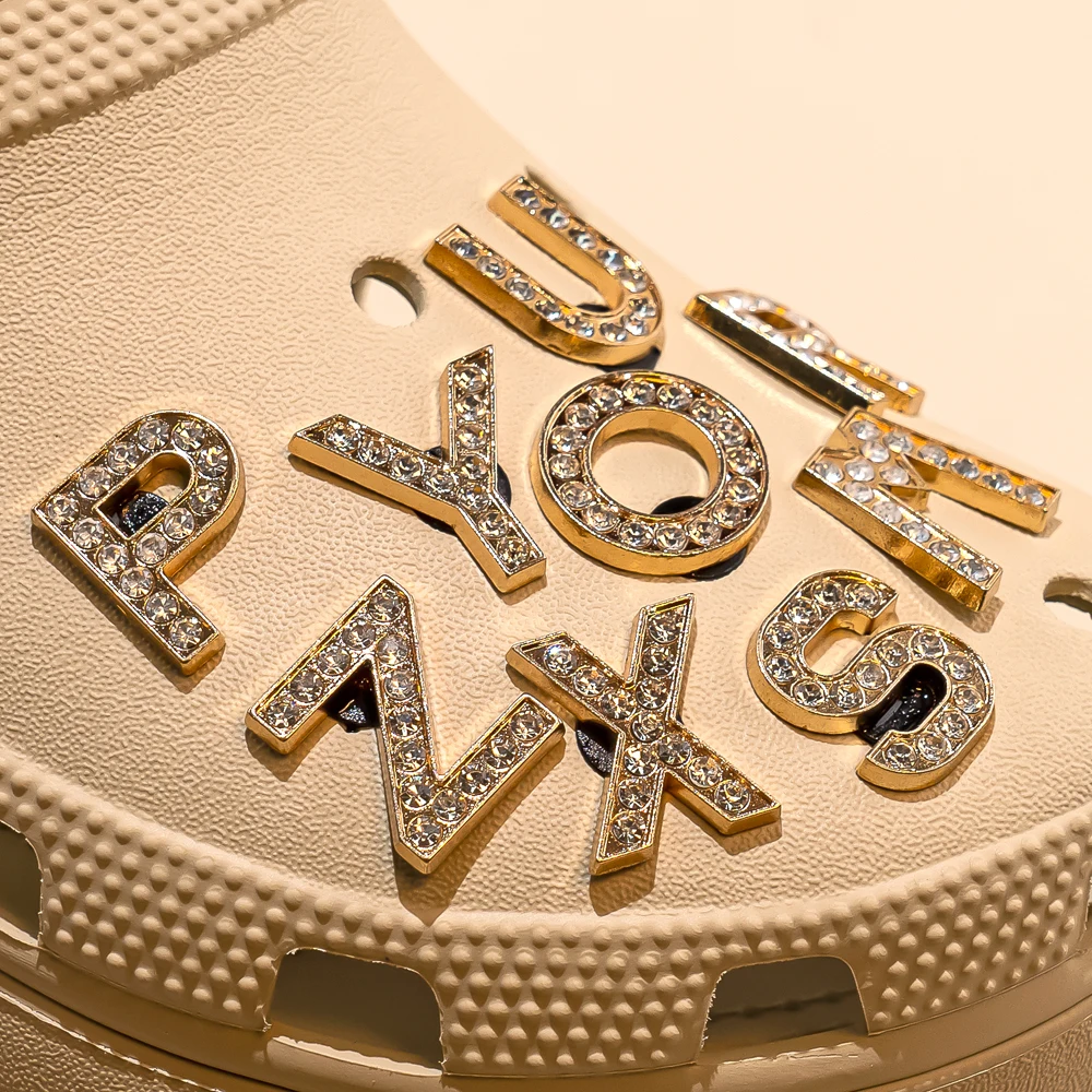 1 Stück Buchstaben Luxus Schuh Charms Alphabet Schuh Dekorationen Pins für Sandalen Frauen Mädchen Geschenke Bling Zubehör – Detail 4