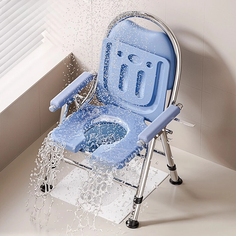 For Seniors Adjustable Height Foldable Commode Chair for Elderly Portable Toilet Chair with Armrests Bathroom Shower Chair home
