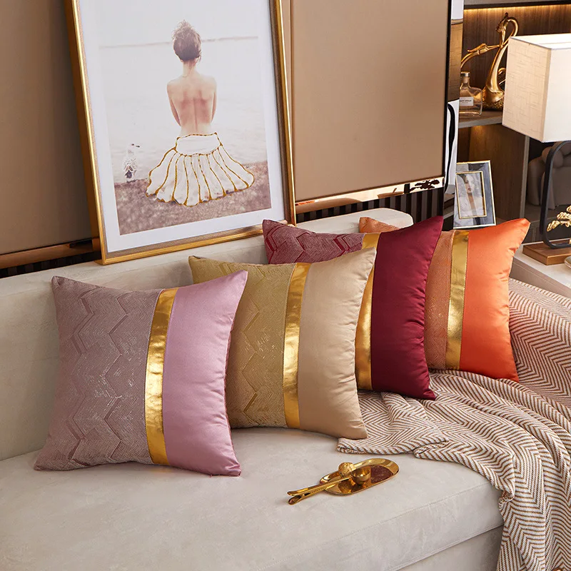 Modern Luxury Simple Design Patchwork Sofa Bed Throw Pillow Case Nordic Orange Cushion Cover Sample Room Livingroom Decor Home