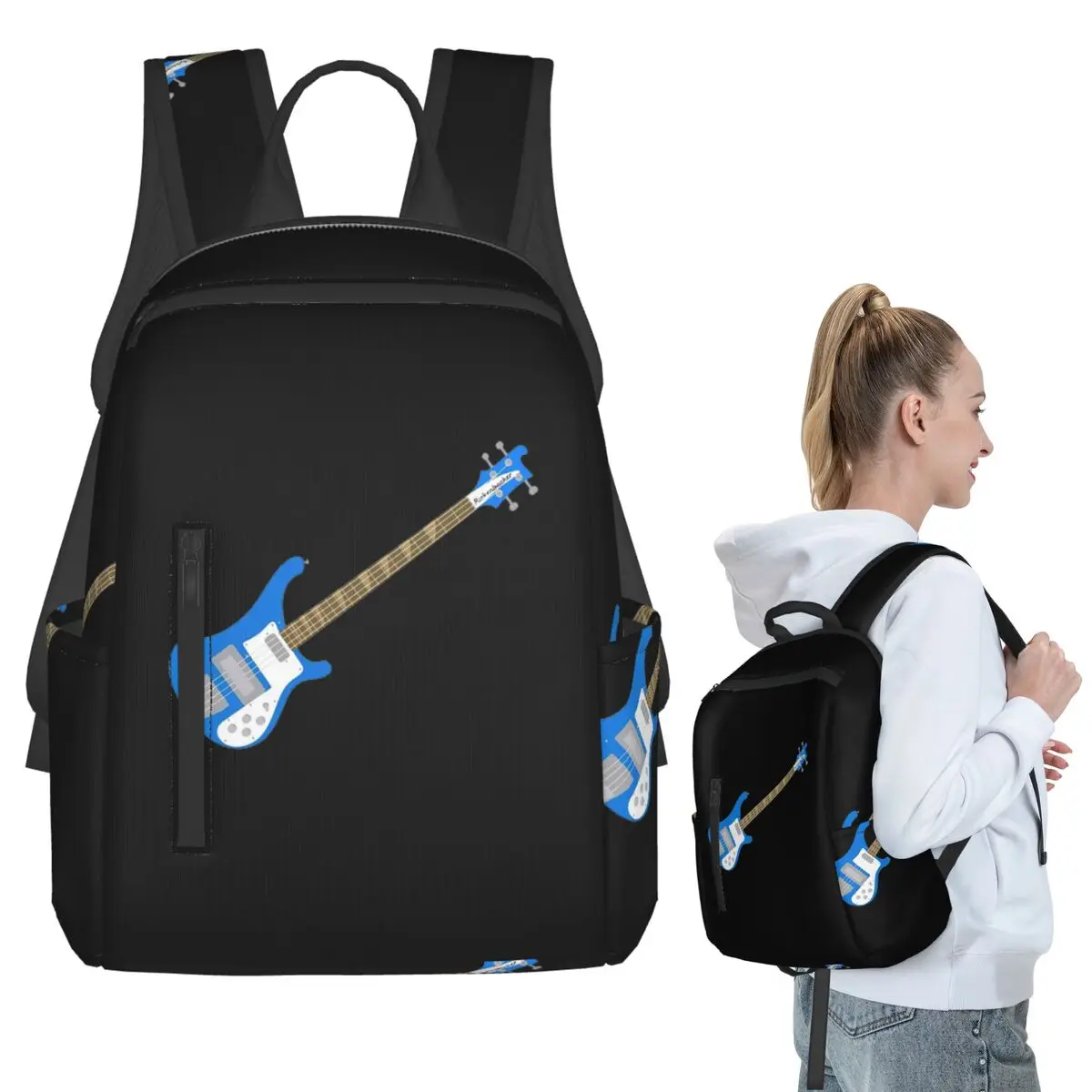 

Cobalt Blue Left-Handed Rickenbacker 4001C FLCL Bass Guitar Backpack BookBag Kids School Bag Laptop Shoulder Bags Boys Girls