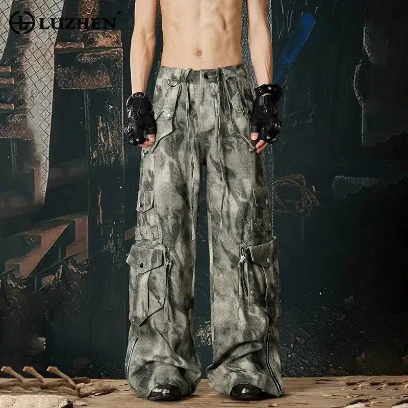 

LUZHEN 2026 New Original Camouflage Tie-dyed Multi Pockets Design Cargo Straight Casual Pants Men Fashion Street Trousers JY6796