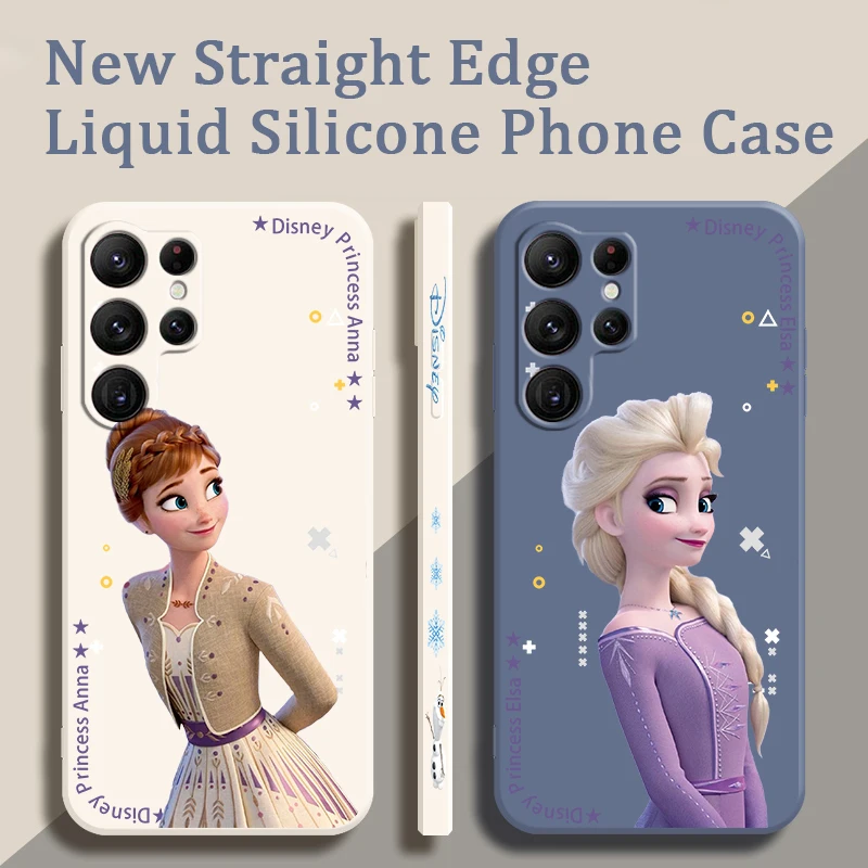 Disney Frozen Princess Liquid Left Rope For Samsung Galaxy S24 S23 S22 S21 S20 FE S10 Ultra Plus Lite 5G TPU Phone Case