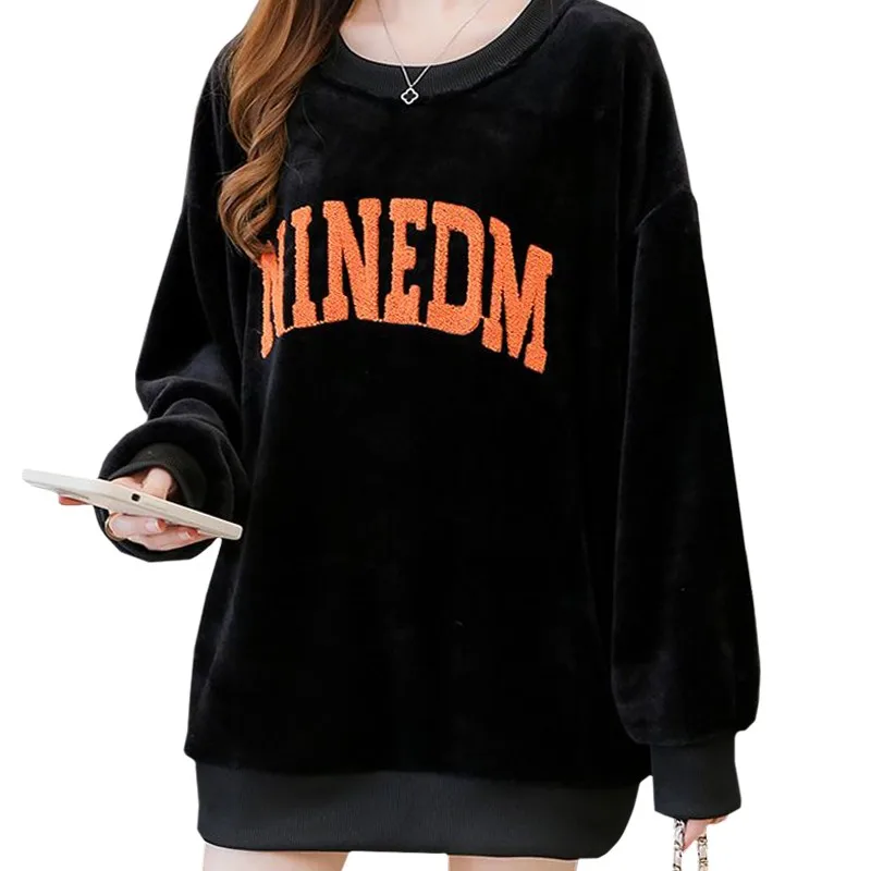 Double Sided Fleece Jacquard Embroidered Letters Ninedm Woman's Sweatshirt Loose Long Sleeves Autumn Winter New Female Pullover