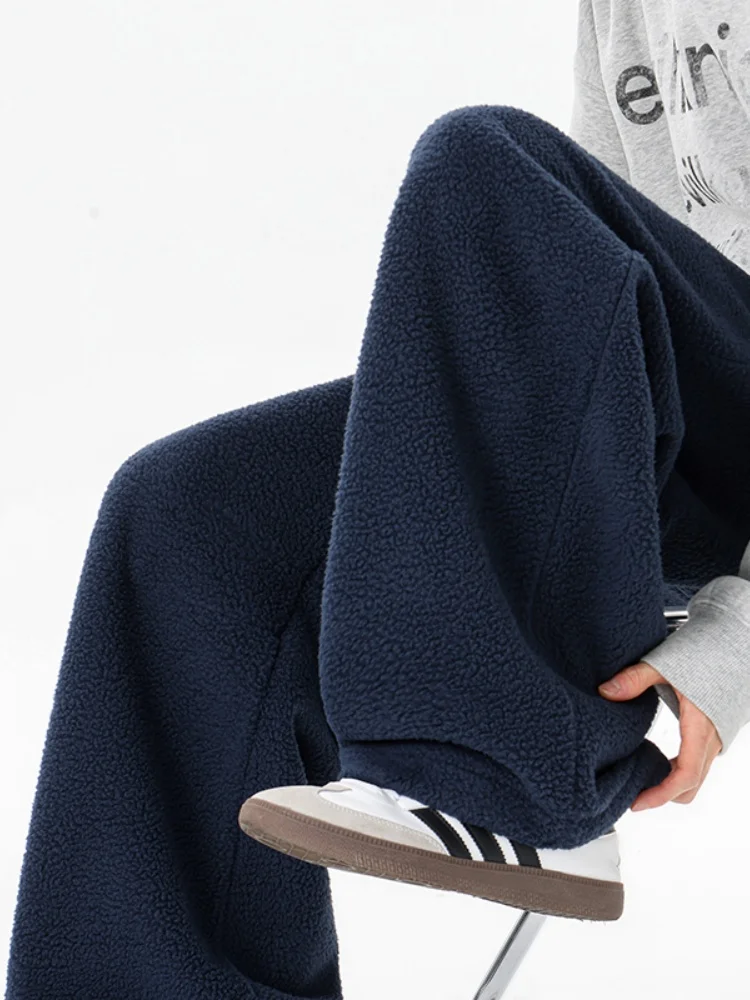 

Corduroy Straight Leg Pants Men's Autumn Winter Thiened Lamb Velvet Casual Trousers Loose Fit Floor-Length Faionable