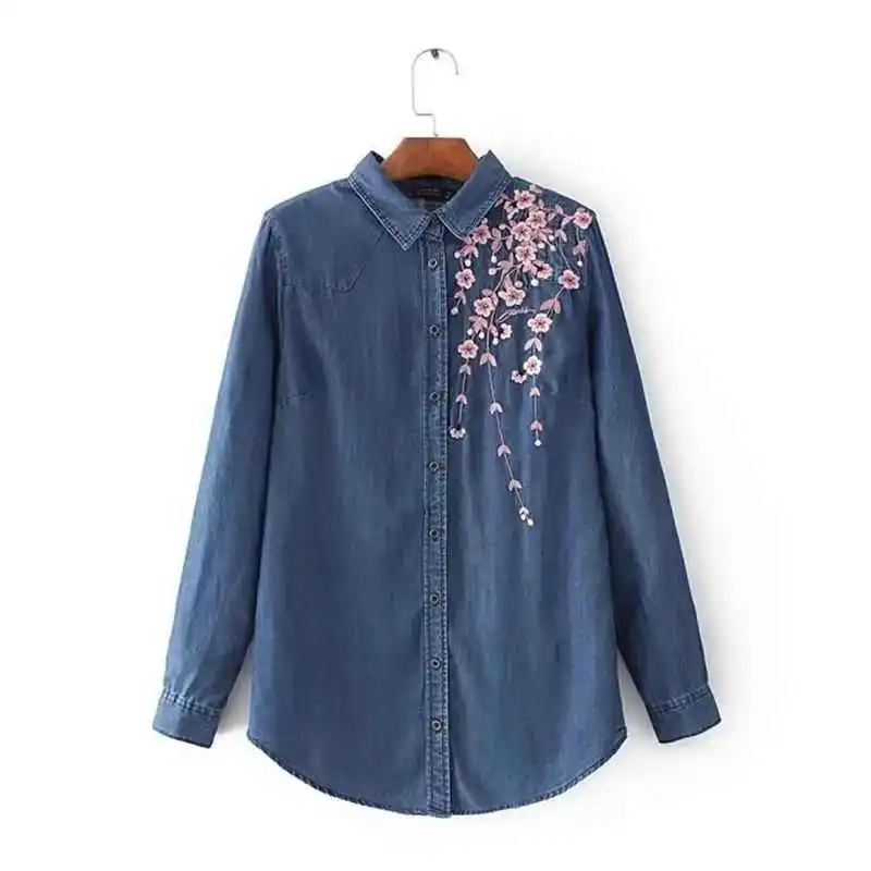 

Embroidered Blouse irt Ops 2025 Women's Faion Straight Knot Rce Lycer Cotton Warm Thin Six Sve Length Stand ...