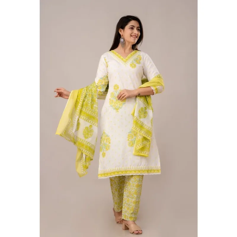

Women Printed Kurti Palazzo with Dupatta Set Indian Wedding Salwar Kameez Suit