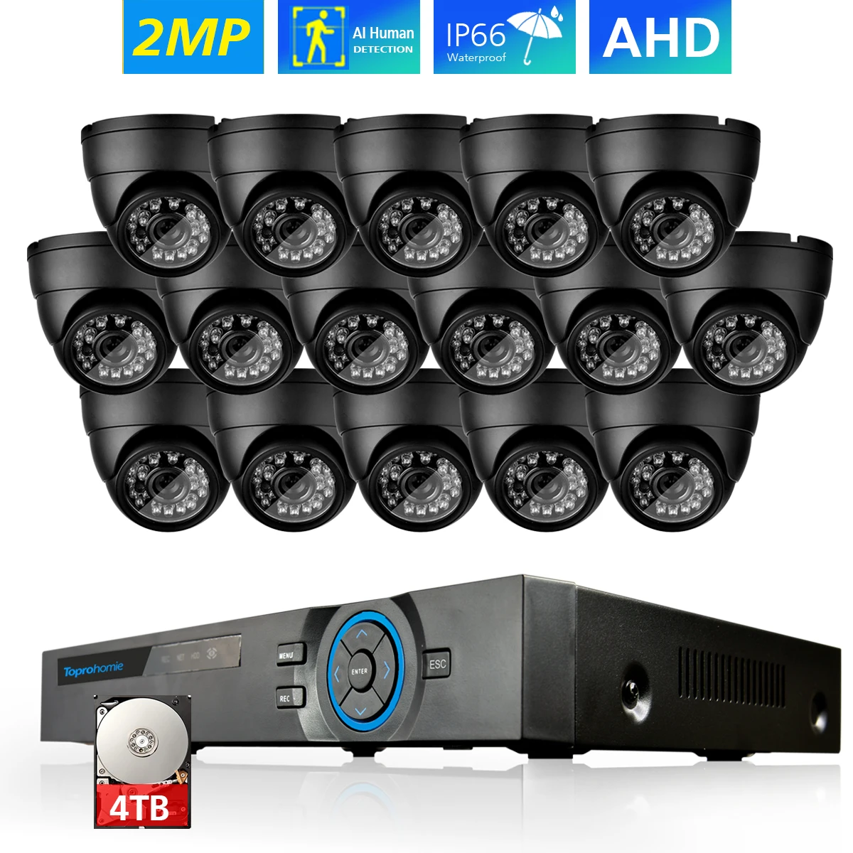 TOPROHOIME 16CH AHD 5MP-N DVR system 16PCS 2MP Outdoor Waterproof day night Camera Security CCTV System Video Surveillance set