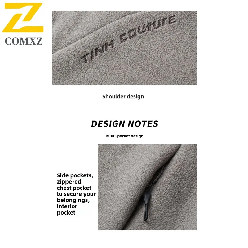 سترة رجالية سميكة بياقة واقفة من COMXZ للتنقل في المكتب وسحاب مقاوم للبرد وتصميم بلون سادة ملابس شتوية خفيفة الوزن #6