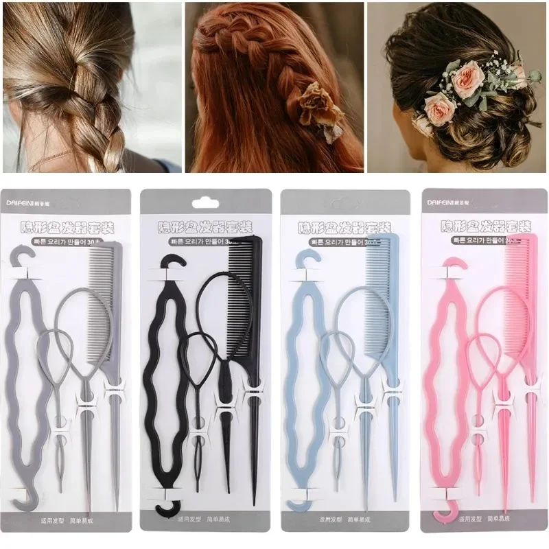 4pcs/set Magic Hair Styling Tools Set DIY Hair Braiding Braider Accessories Hairpin Twist Bun Barrettes for Women Hairdressing