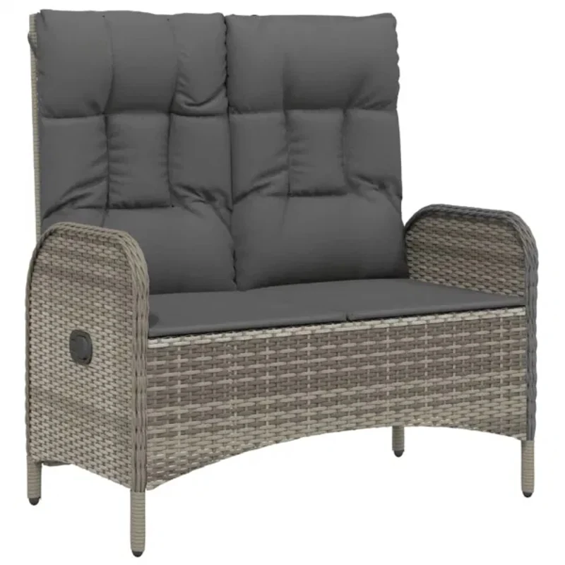 Gray Patio Reclining Chair 42.1 Inch Comfortable Lounge Chair with Cushions Garden Balcony Two-Seater Handwoven Rattan Chair