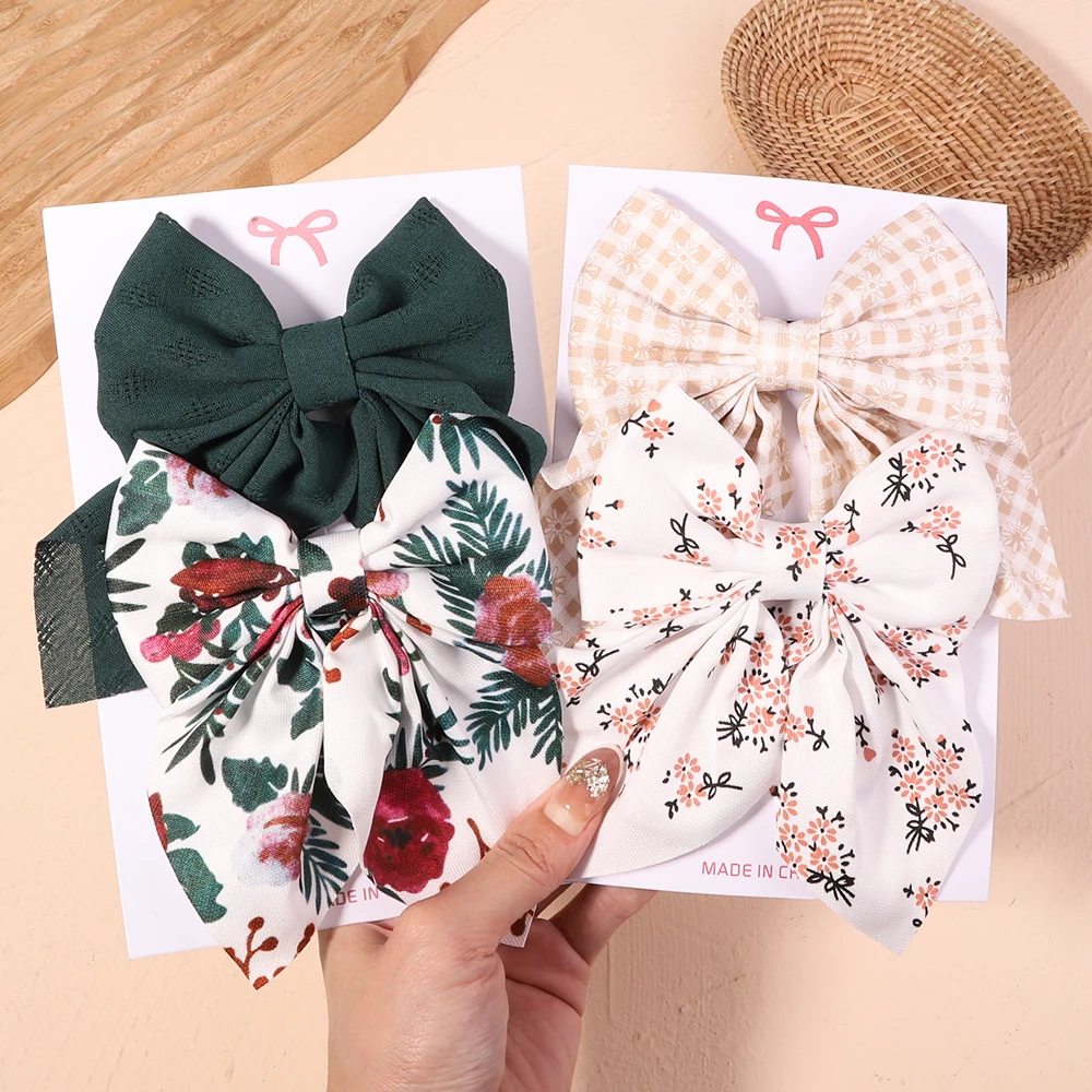 2Pcs/set Women Sweet Print Bows Hair Clips Hairpins Ribbon Barrettes Duckbill Clip Headwear Female Summer Girls Hair Accessories