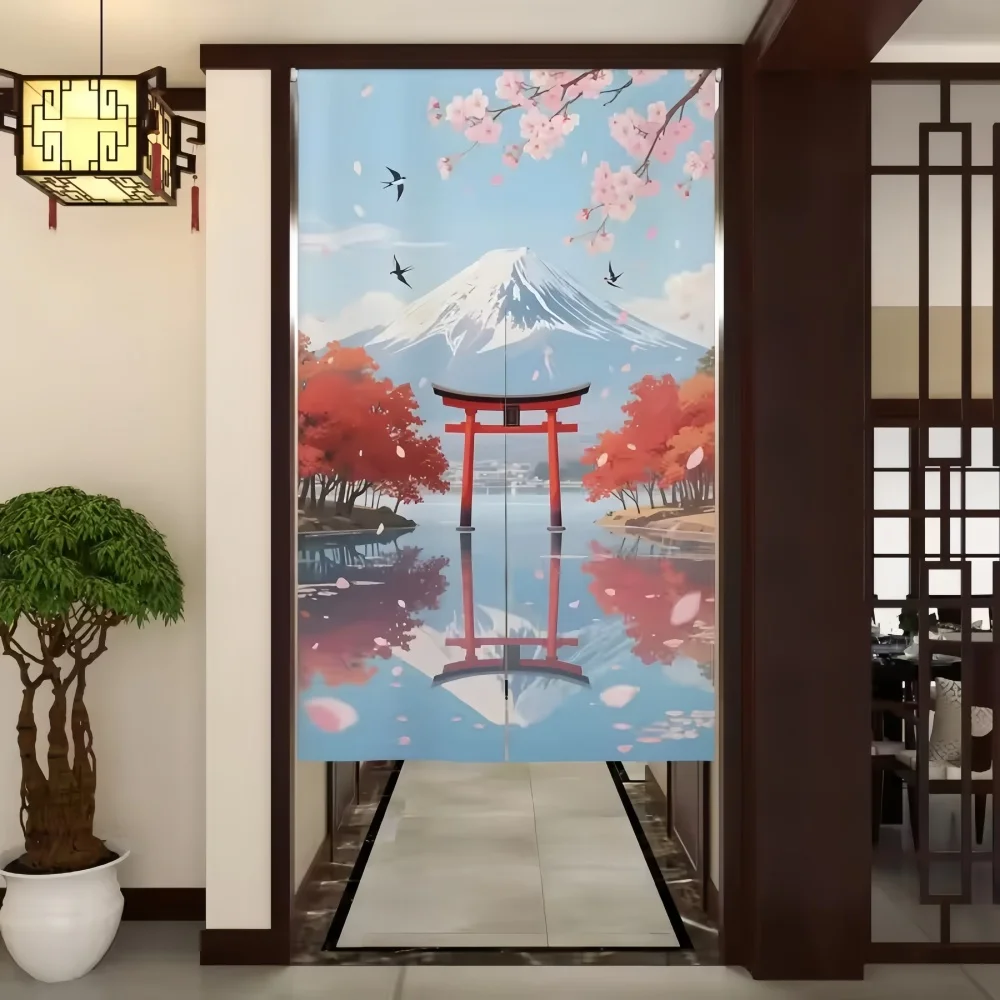 Mount Fuji Cherry Blossom Japanese Doorway Curtain Bedroom Room Partition Kitchen Entrance Hanging Single Piece Door Curtain