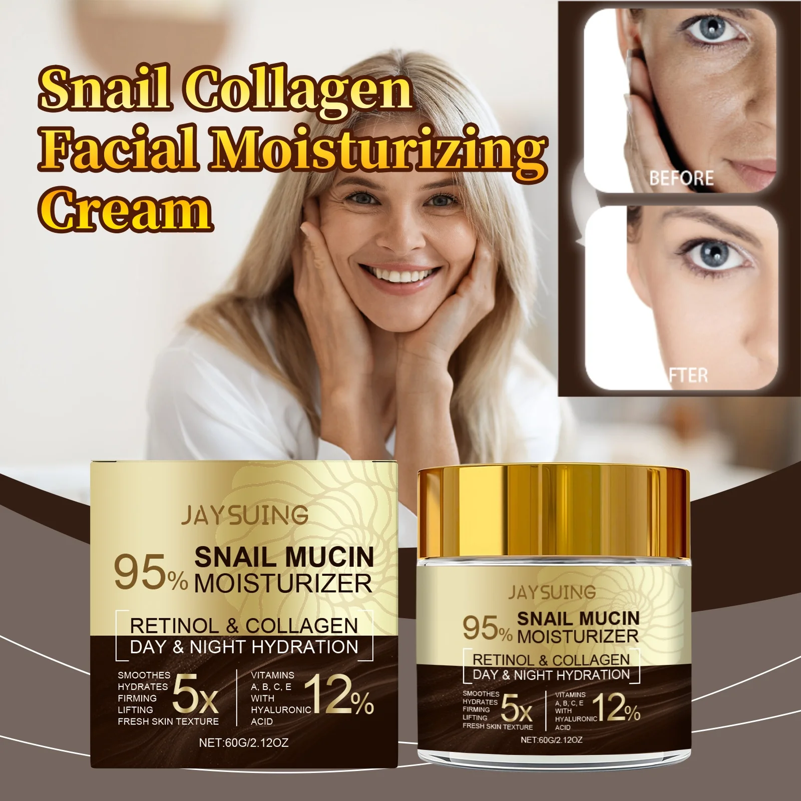 Snail Collagen Facial Moisturizer Daily Hydrating Moisturizer for Fine Lines & Elasticity Nourishing Non-Greasy Face Treatment