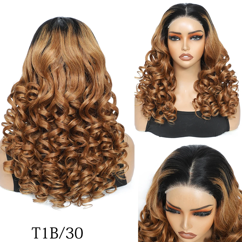 100% Vietnamese Hair Bouncy Curly 5x5 Lace Closure Wig Pre Cut Wear And Go 200% Density Glueless Ombre Loose Wave Lace Front Wig