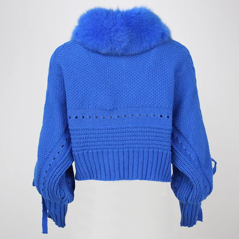 Lusso 2023 inverno donna Casual vera pelliccia di volpe collo nuova moda corta calda giacca lavorata a maglia allentata con cappotto di pelliccia