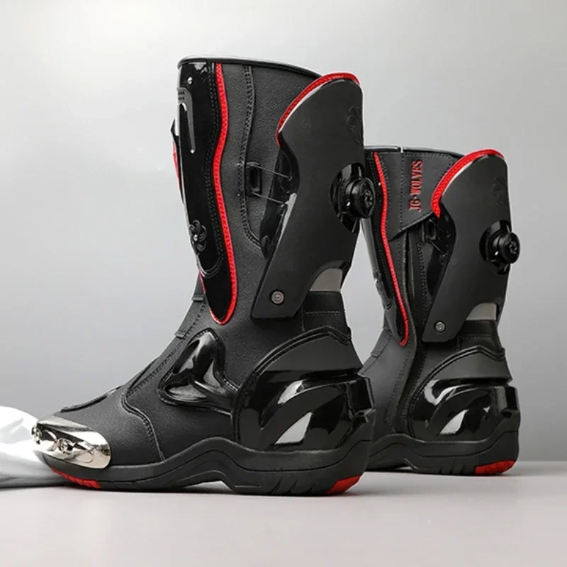 JG.WOLVES Men High-Top Boots Motorcycle Shoes Boots for Motorcyclist Botas Moto Hombre Anti-Fall Riding Boots Trainer Men