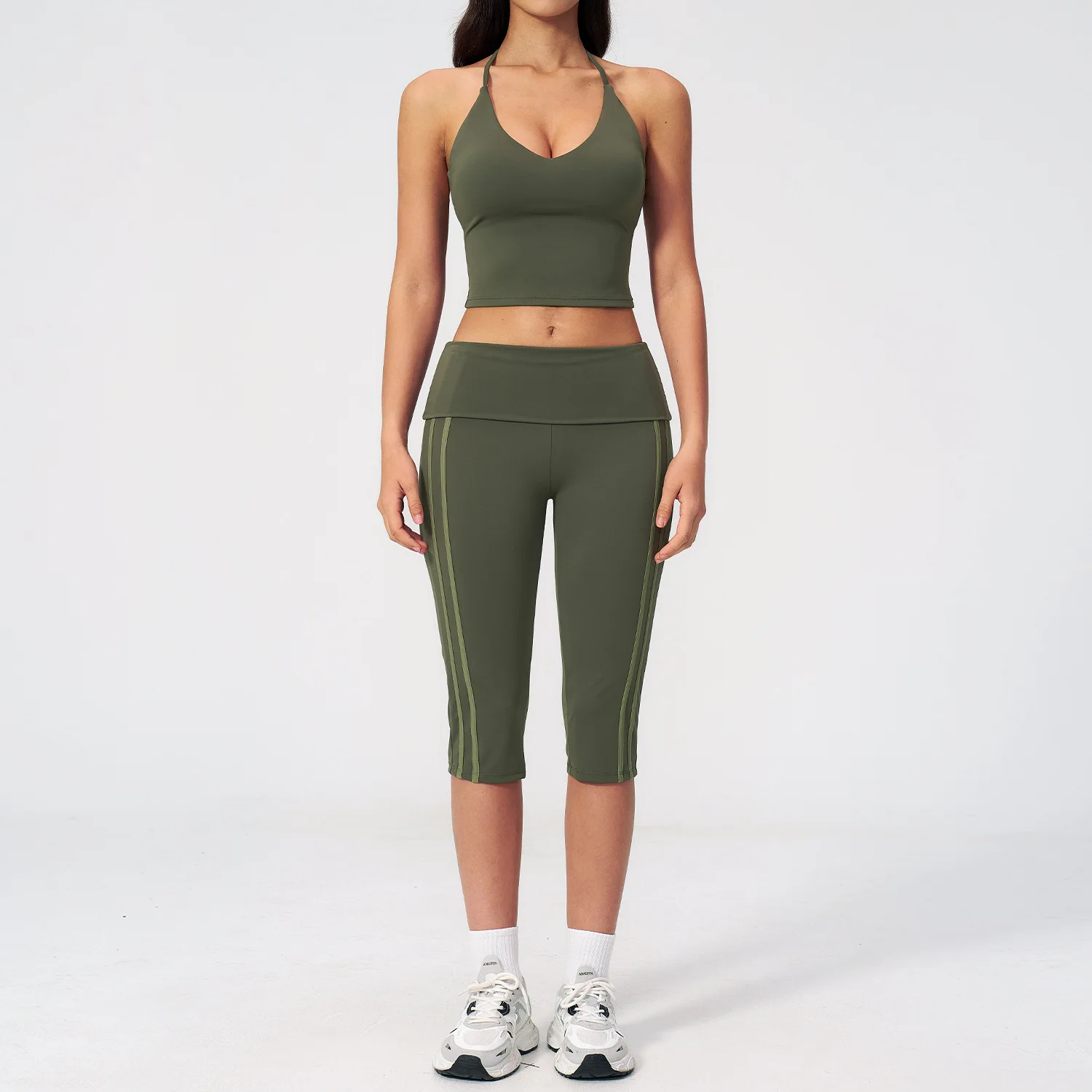 Yoga Set 2PCS Women Tracksuit Workout Set Sportswear Gym Clothing Fitness Outfits High Waist Cycling Capri Pants Athletic Wear