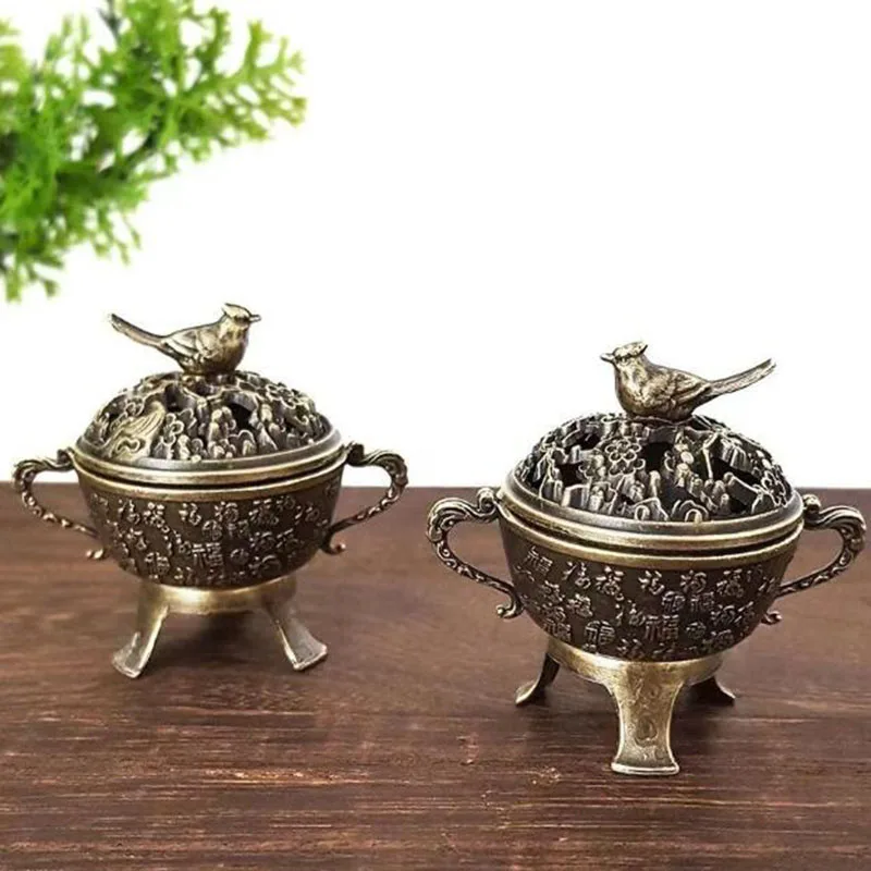 Creative Metal Bird Blessing Tripod Sandalwood Fragrance Censer Alloy Aromatherapy Burner Indoor Tea Ceremony Home Decor