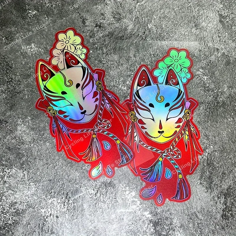 قطعة واحدة من ملصق فينيل الثعلب الياباني المجسم - ملصق بتصميم ثقافي لإطارات الدراجة والداخلية وأجهزة الكمبيوتر المحمولة - اوقوف بشكل أنيق