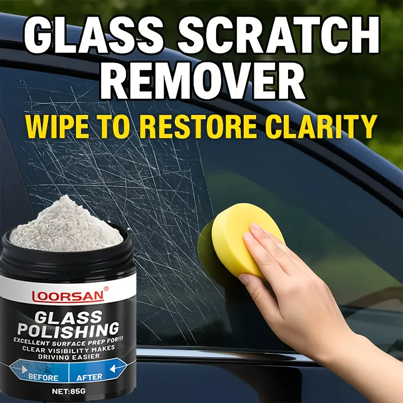 LOORSAN 85G Glass Polishing Powder - Professional Car Windshield Scratch Remover, Mirror Clarity Restorer for Campers