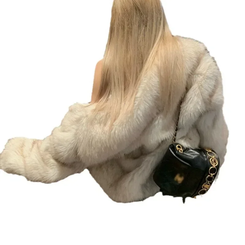 Gradient Cropped Fluffy Fur Jacket Women Coat 2023 Winter Chic Thicken Faux Fox Fur Outerwear Luxury Brand Runway Fashion Outfit