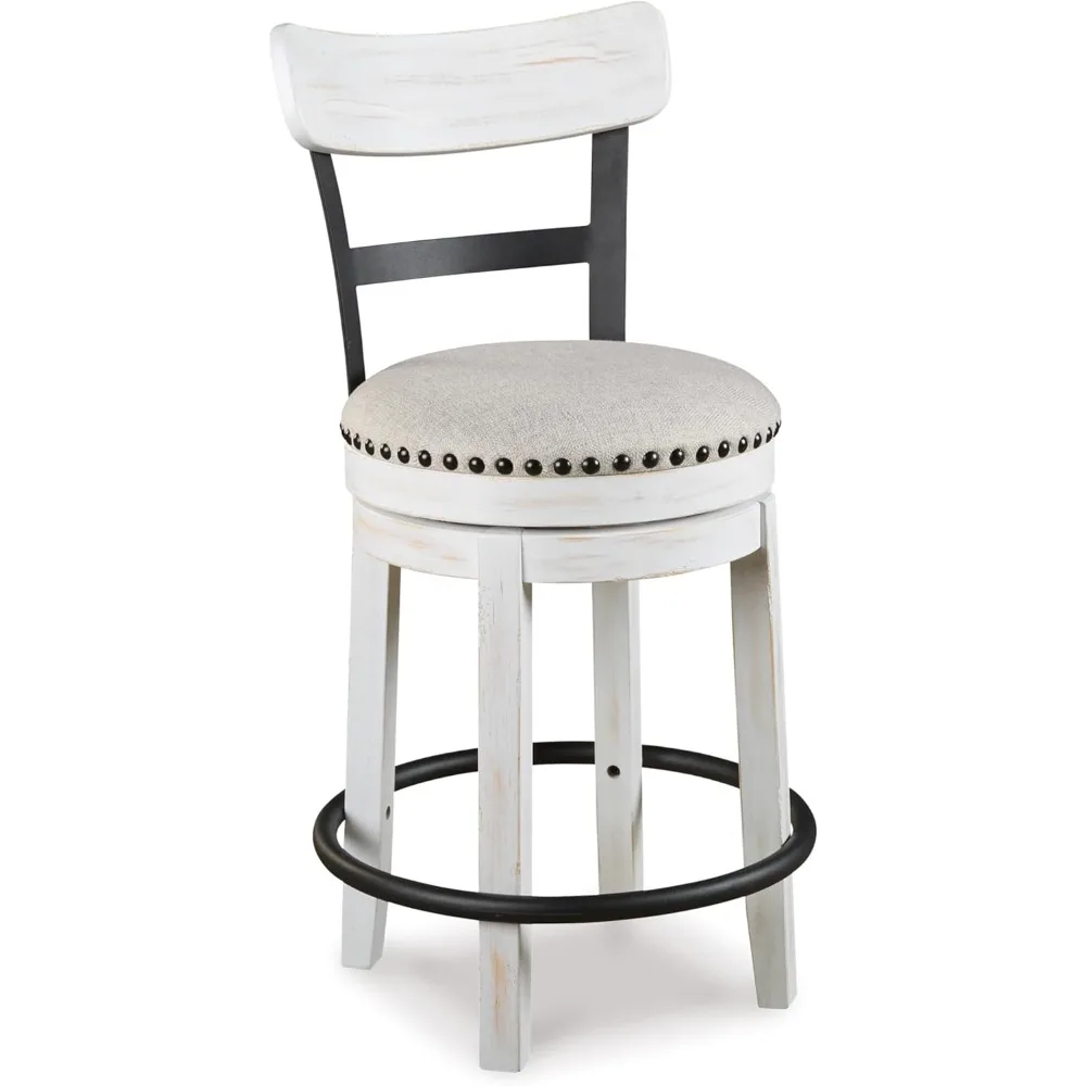 Ashley Valebeck's Signature Modern Swivel Barstool, 24.5 Counter Height, Rustic Industrial Whitewash Finish, Upholstered Cushion
