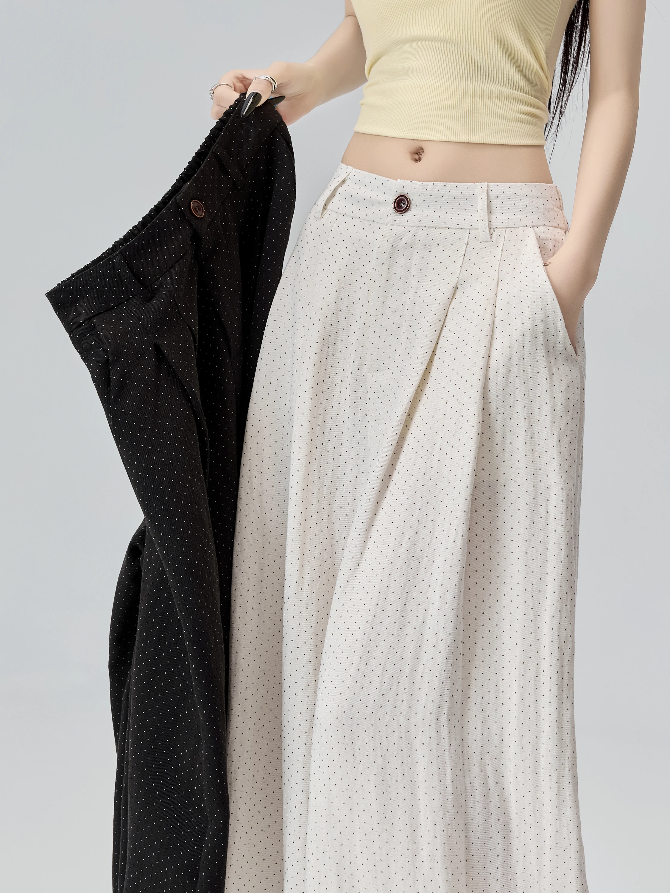 

Summer Thin Polka Dot Wide Leg Pants Women's Casual Loose High Waist Straight Cut Trousers Stylish Slimming Hip Covering