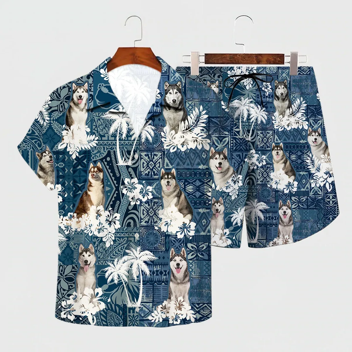 Conjunto Hawaiano de Galgo para hombre y mujer, camisa hawaiana con estampado 3D, pantalones cortos de playa, ropa divertida para perros, ropa para amantes, Verano