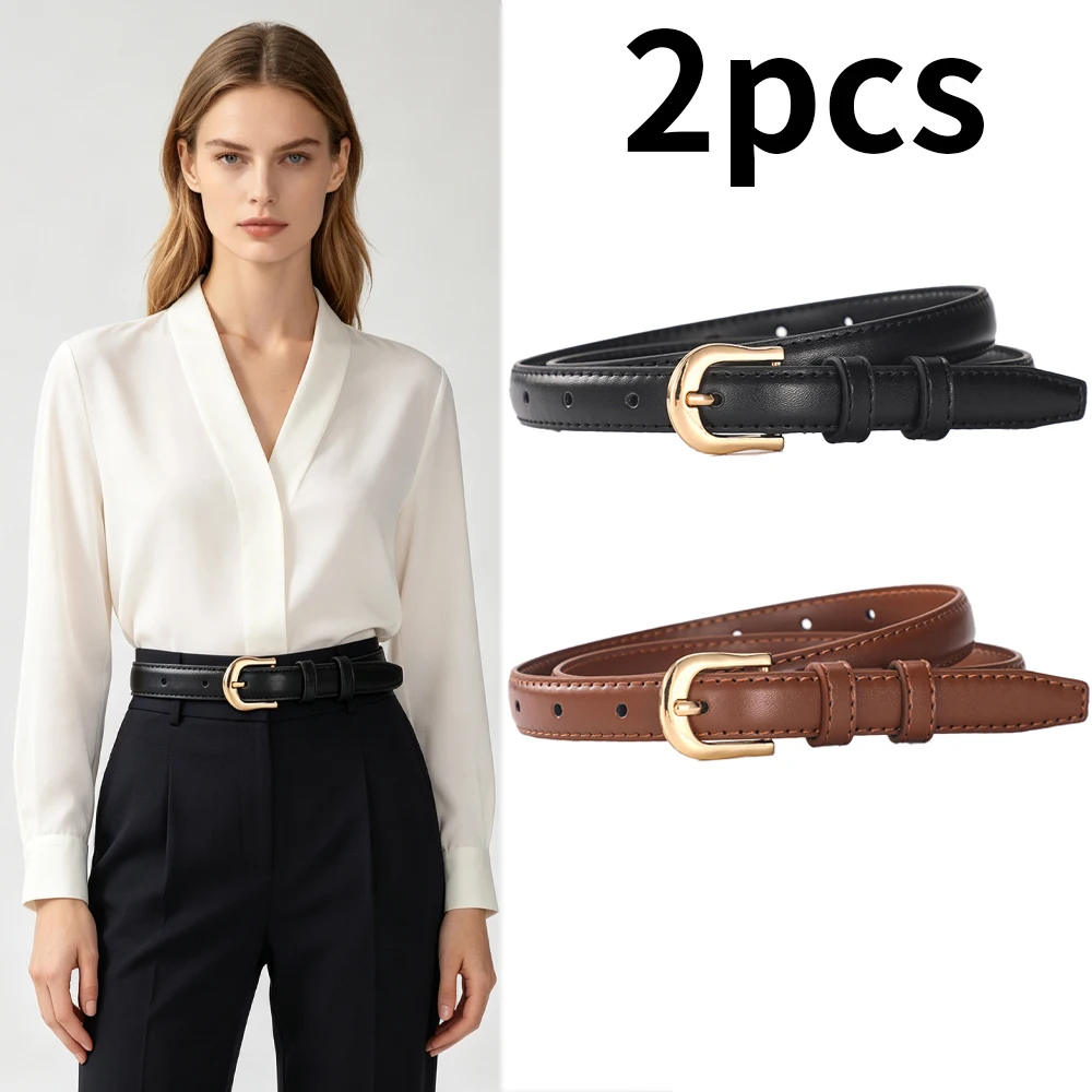 2pcs High Quality Women's Alloy Pin Buckle PU Belt Fashion Matching Dress Slim Belt Trendy Ladies Birthday Party Gifts