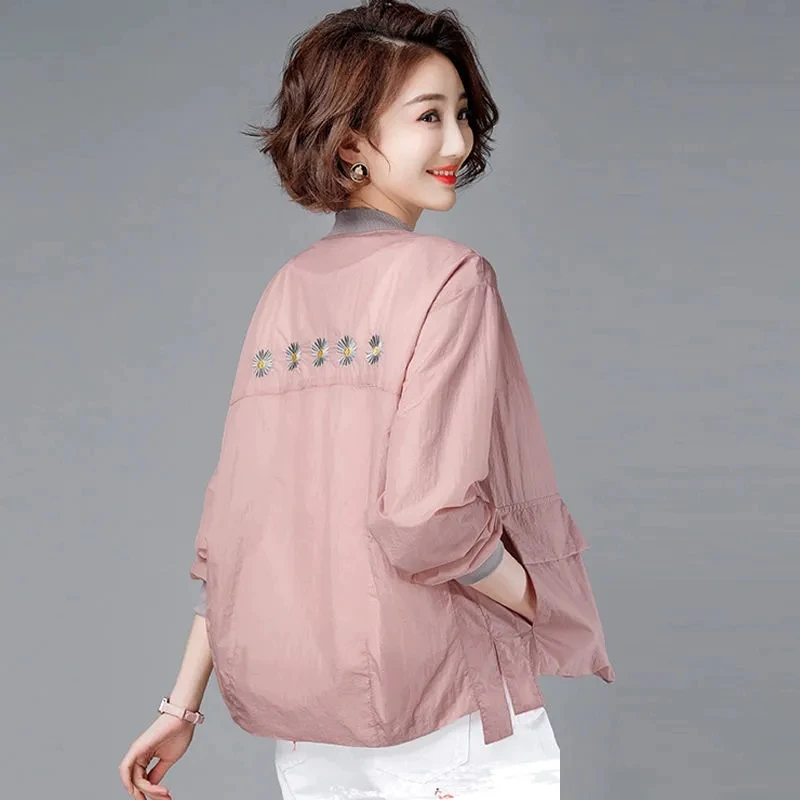 Sun Protection Clothing Female Thin 2022 Spring And Summer Embroidered Loose Mother Short Breathable Jacket Baseball Uniform