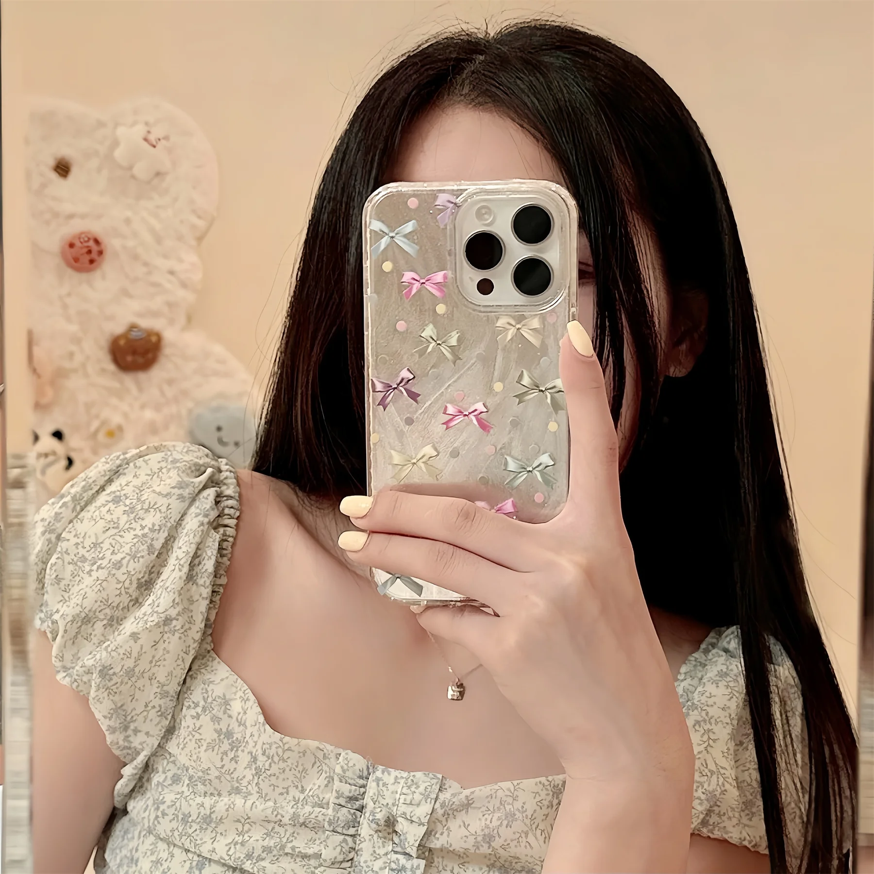 Korean Cute Candy Color Wave point Bow Bowknot Phone Case for iPhone 15 14 13 12 11 Pro Max Pink Blue Shockproof Back Cover