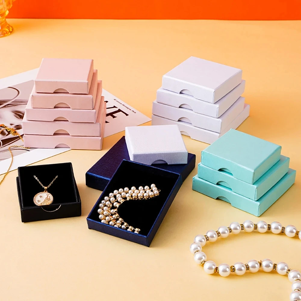 

24pcs Cardboard Jewelry Set Gift Box 8x8x1.6cm Ring Necklace Bracelets Earring Gift Packaging Organizer Boxes With Sponge Inside