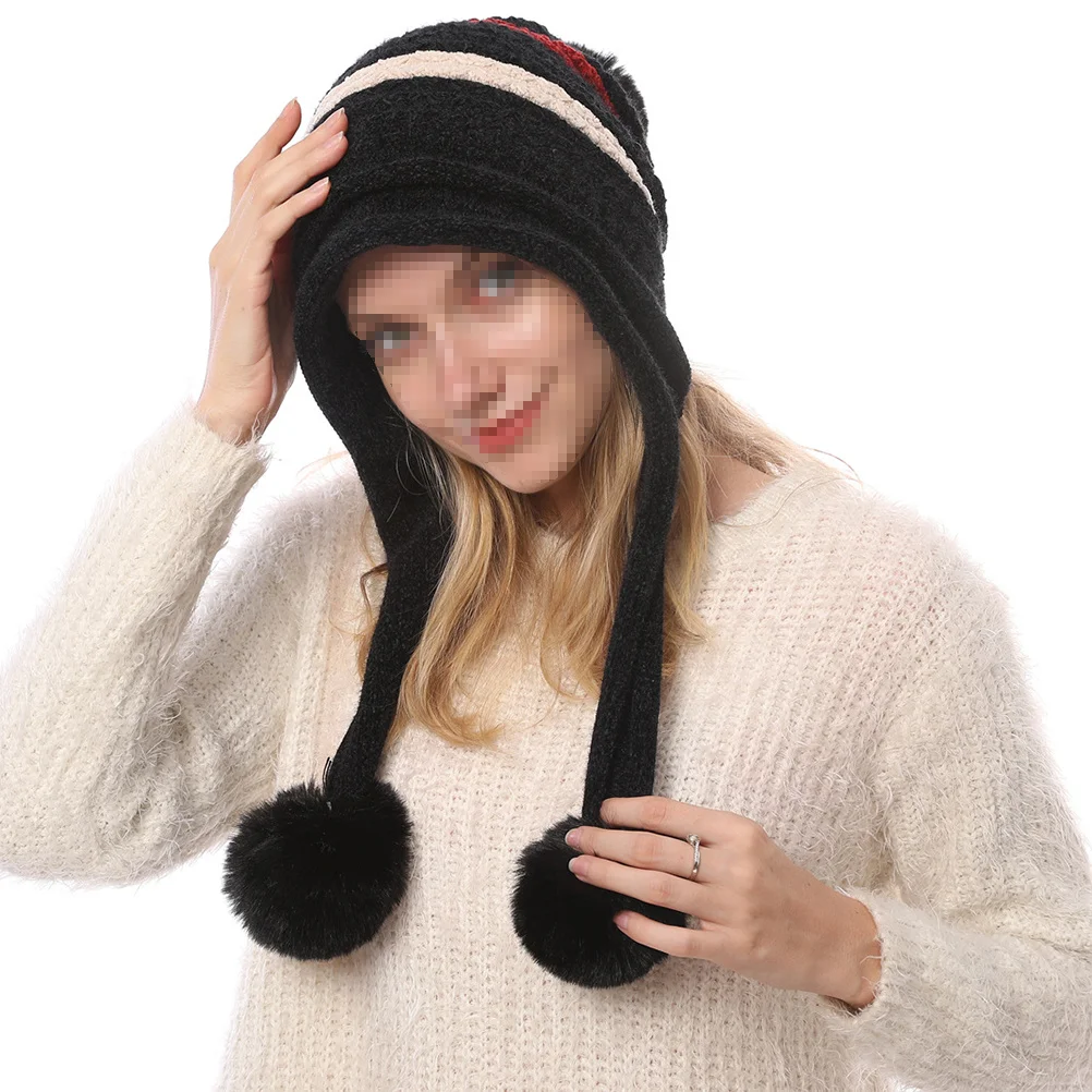 

Women Wool Knitted Hat Yellow Winter Warm Ski Hat Hair Ball Style for Outdoor Sports Hiking Cold Season