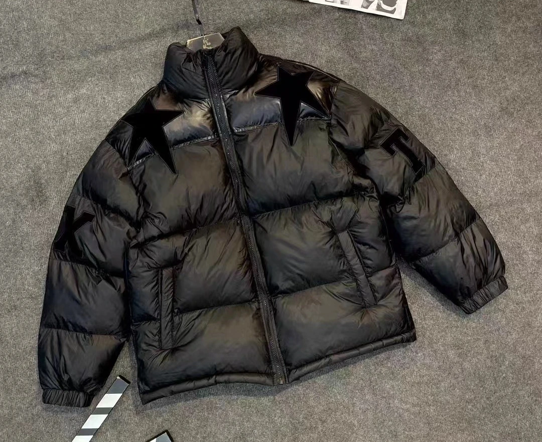 Mode Hübsche Freizeit Vielseitige Lose Hot Diamond Baumwolle gefütterte Jacke Schwarz Herren Stehkragen Warme Langarm Top