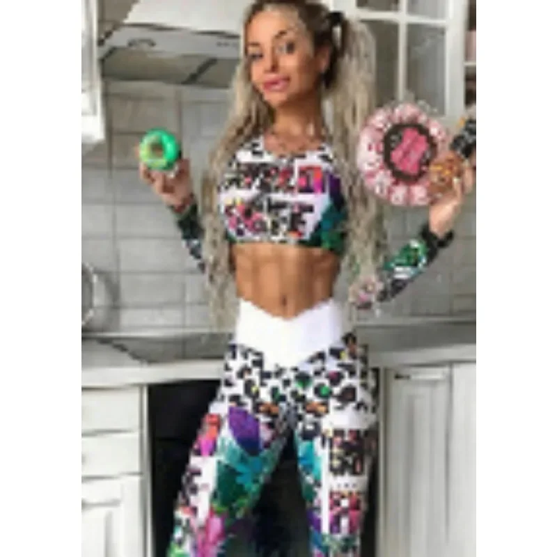 

2025 Retro Digital Printed letters workout Suit Fitness Tracksuit Women Set Female Sporting Bra Leggings women Clothing